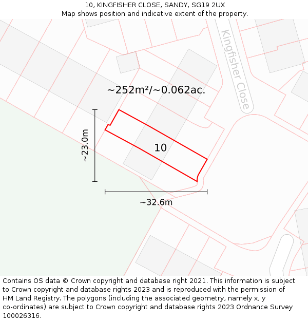 10, KINGFISHER CLOSE, SANDY, SG19 2UX: Plot and title map