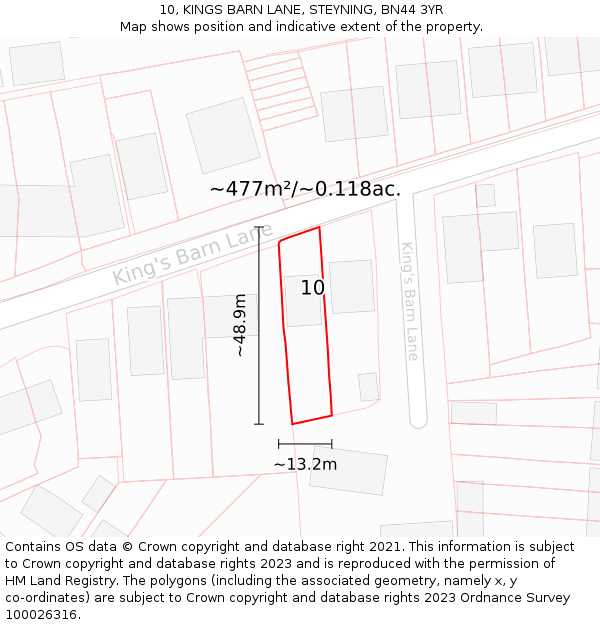 10, KINGS BARN LANE, STEYNING, BN44 3YR: Plot and title map