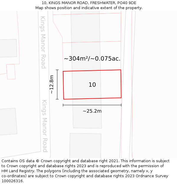 10, KINGS MANOR ROAD, FRESHWATER, PO40 9DE: Plot and title map