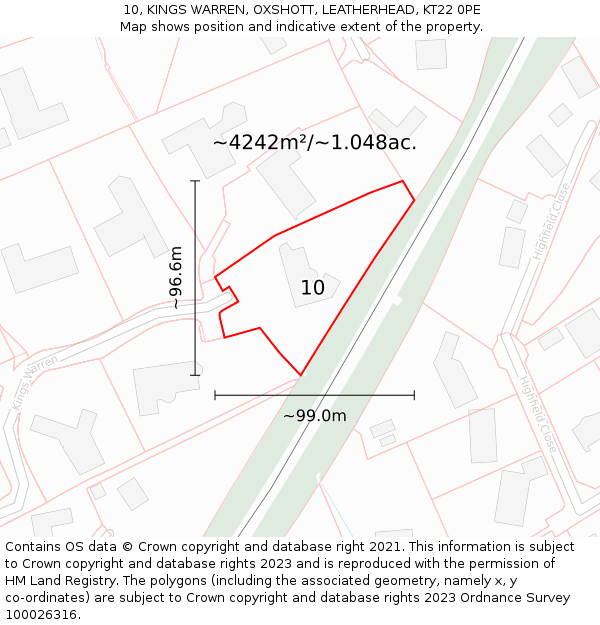10, KINGS WARREN, OXSHOTT, LEATHERHEAD, KT22 0PE: Plot and title map