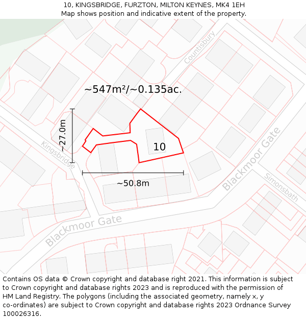 10, KINGSBRIDGE, FURZTON, MILTON KEYNES, MK4 1EH: Plot and title map
