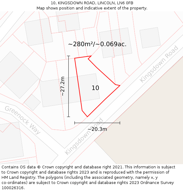 10, KINGSDOWN ROAD, LINCOLN, LN6 0FB: Plot and title map