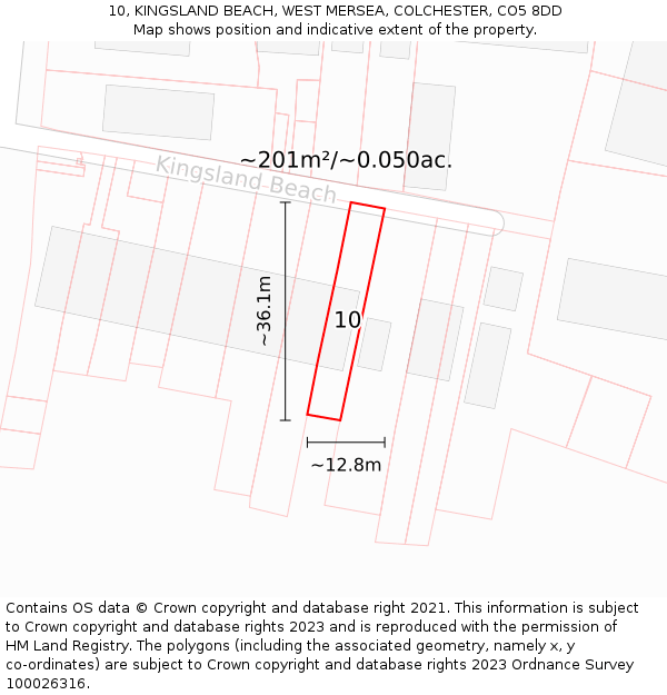 10, KINGSLAND BEACH, WEST MERSEA, COLCHESTER, CO5 8DD: Plot and title map