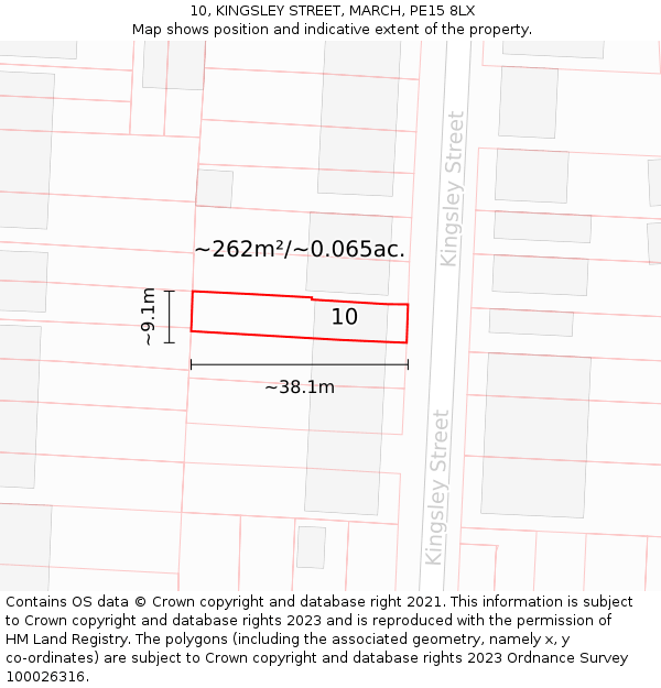 10, KINGSLEY STREET, MARCH, PE15 8LX: Plot and title map