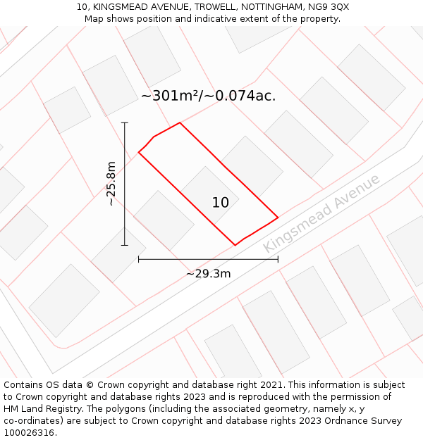 10, KINGSMEAD AVENUE, TROWELL, NOTTINGHAM, NG9 3QX: Plot and title map