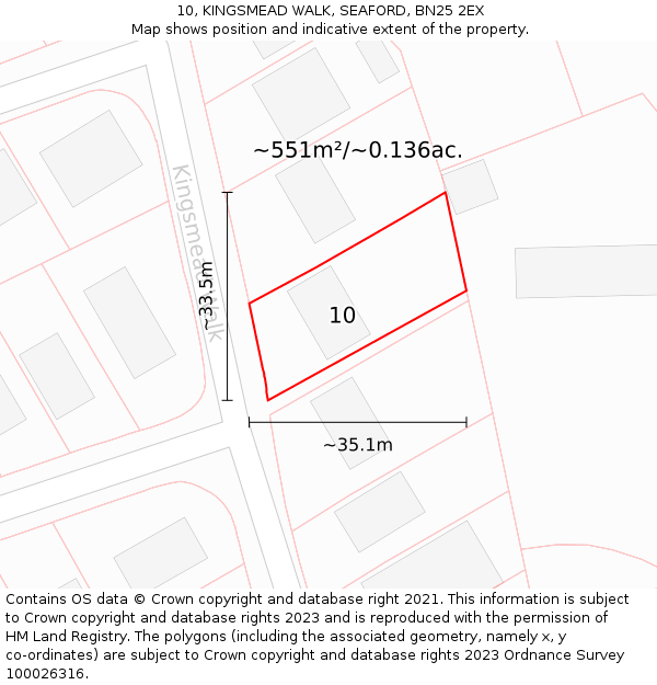 10, KINGSMEAD WALK, SEAFORD, BN25 2EX: Plot and title map