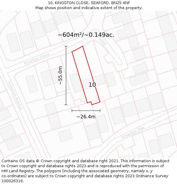 10, KINGSTON CLOSE, SEAFORD, BN25 4NF: Plot and title map