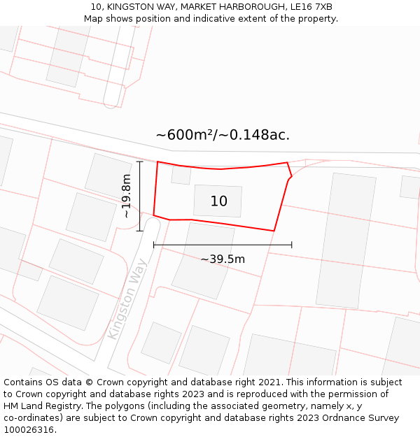 10, KINGSTON WAY, MARKET HARBOROUGH, LE16 7XB: Plot and title map