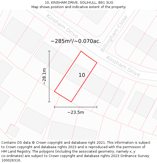 10, KINSHAM DRIVE, SOLIHULL, B91 3UG: Plot and title map