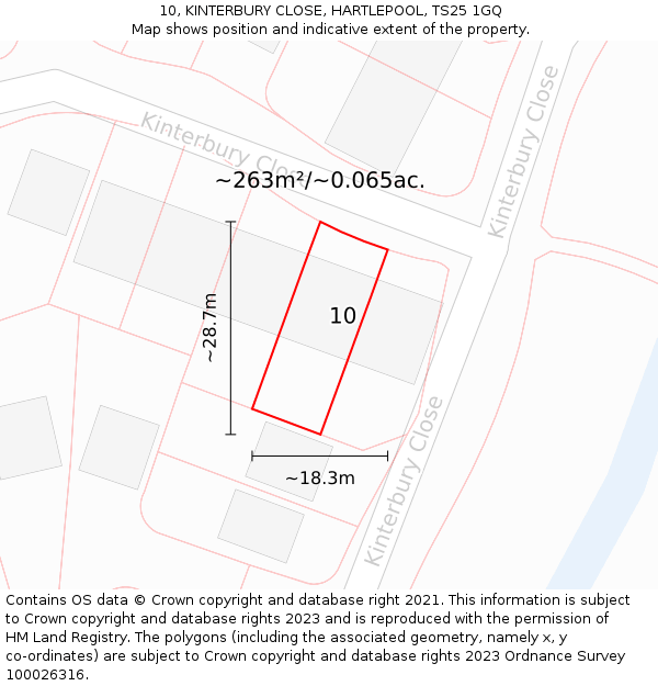 10, KINTERBURY CLOSE, HARTLEPOOL, TS25 1GQ: Plot and title map