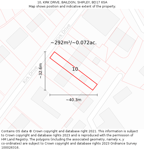 10, KIRK DRIVE, BAILDON, SHIPLEY, BD17 6SA: Plot and title map