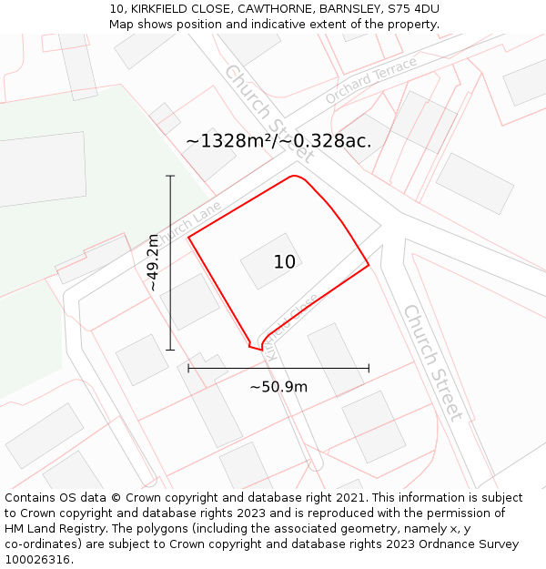 10, KIRKFIELD CLOSE, CAWTHORNE, BARNSLEY, S75 4DU: Plot and title map