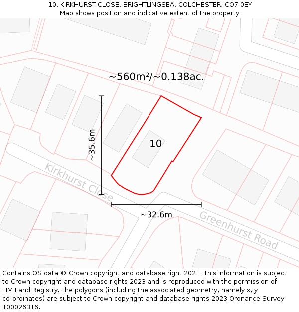 10, KIRKHURST CLOSE, BRIGHTLINGSEA, COLCHESTER, CO7 0EY: Plot and title map