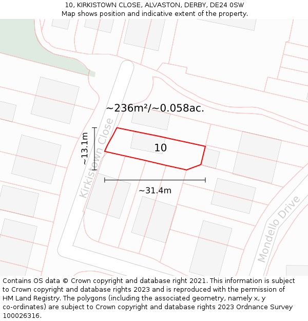 10, KIRKISTOWN CLOSE, ALVASTON, DERBY, DE24 0SW: Plot and title map