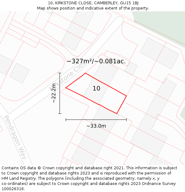 10, KIRKSTONE CLOSE, CAMBERLEY, GU15 1BJ: Plot and title map