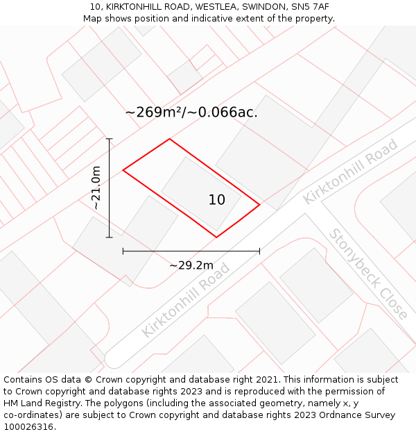 10, KIRKTONHILL ROAD, WESTLEA, SWINDON, SN5 7AF: Plot and title map