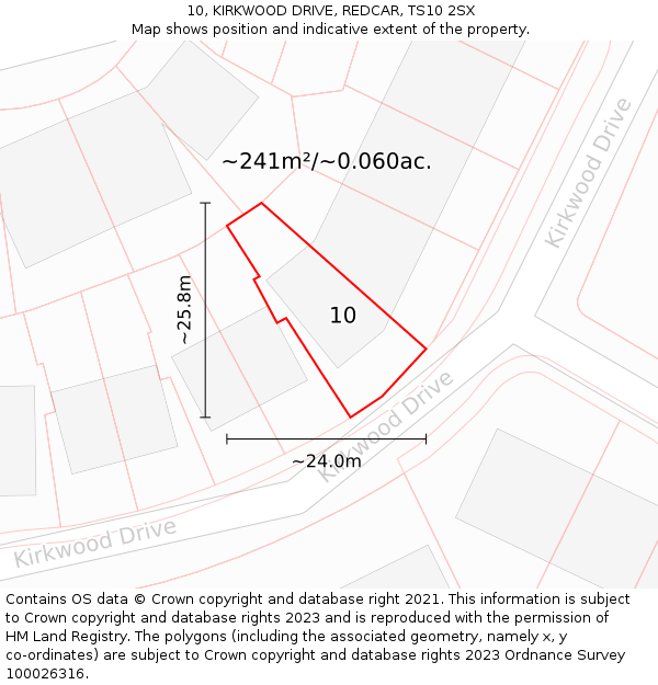 10, KIRKWOOD DRIVE, REDCAR, TS10 2SX: Plot and title map