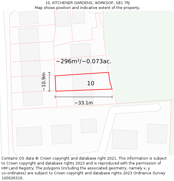 10, KITCHENER GARDENS, WORKSOP, S81 7RJ: Plot and title map