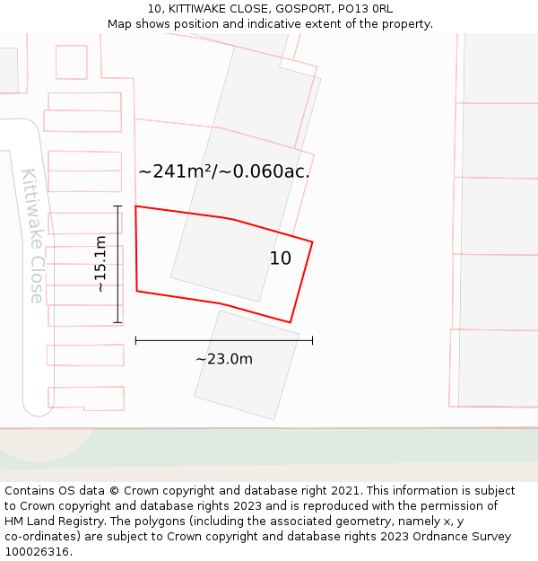 10, KITTIWAKE CLOSE, GOSPORT, PO13 0RL: Plot and title map