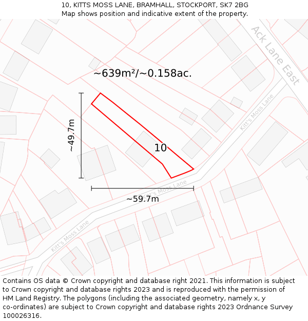 10, KITTS MOSS LANE, BRAMHALL, STOCKPORT, SK7 2BG: Plot and title map