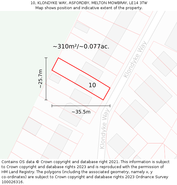 10, KLONDYKE WAY, ASFORDBY, MELTON MOWBRAY, LE14 3TW: Plot and title map