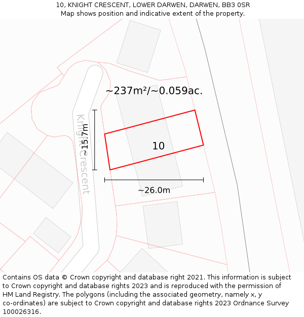 10, KNIGHT CRESCENT, LOWER DARWEN, DARWEN, BB3 0SR: Plot and title map