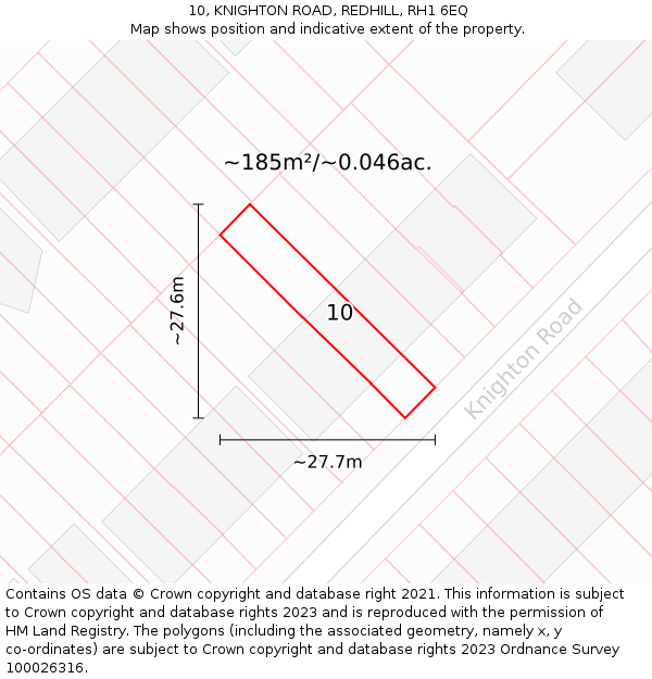 10, KNIGHTON ROAD, REDHILL, RH1 6EQ: Plot and title map