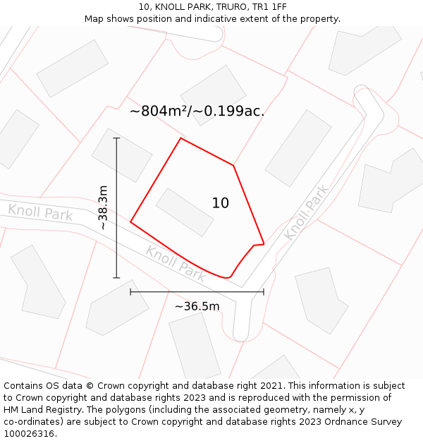 10, KNOLL PARK, TRURO, TR1 1FF: Plot and title map