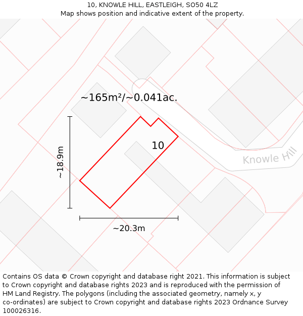 10, KNOWLE HILL, EASTLEIGH, SO50 4LZ: Plot and title map