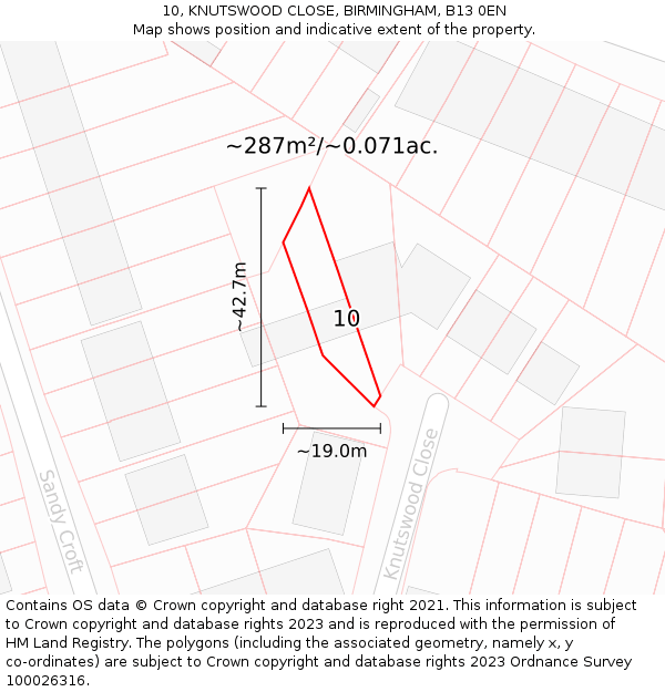 10, KNUTSWOOD CLOSE, BIRMINGHAM, B13 0EN: Plot and title map