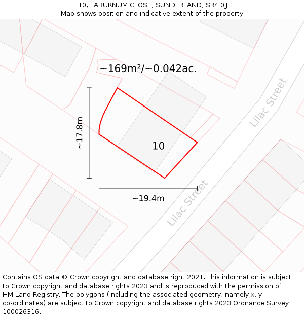 10, LABURNUM CLOSE, SUNDERLAND, SR4 0JJ: Plot and title map