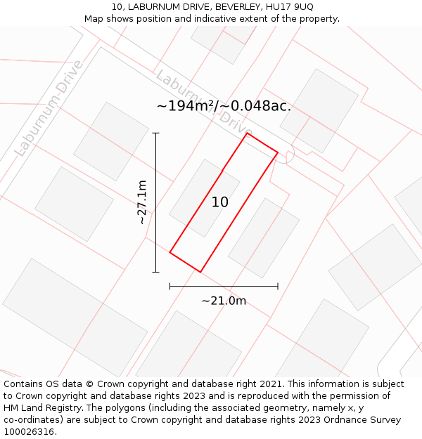 10, LABURNUM DRIVE, BEVERLEY, HU17 9UQ: Plot and title map