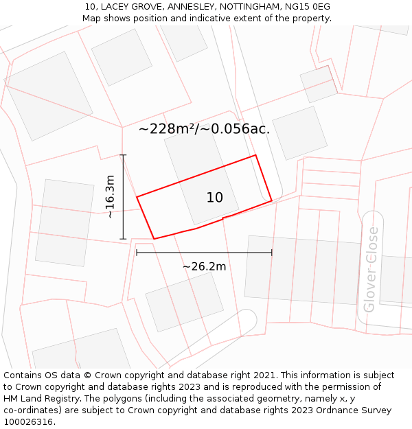 10, LACEY GROVE, ANNESLEY, NOTTINGHAM, NG15 0EG: Plot and title map