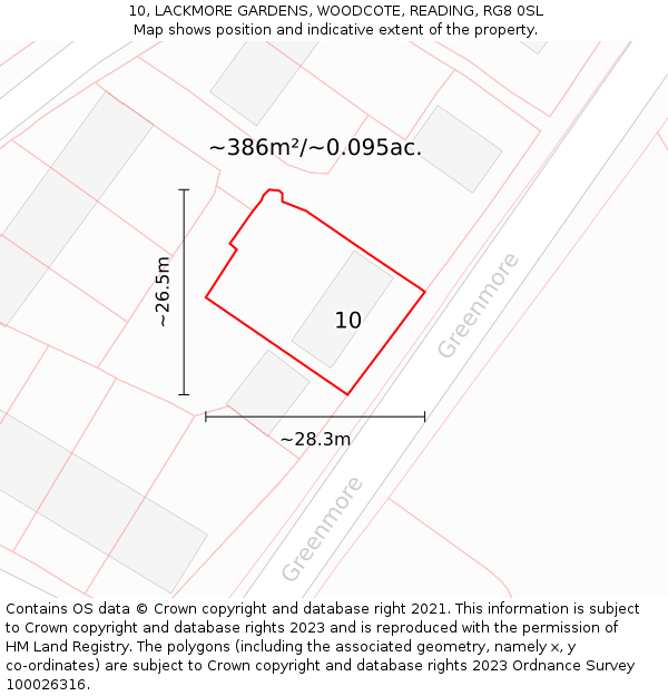 10, LACKMORE GARDENS, WOODCOTE, READING, RG8 0SL: Plot and title map