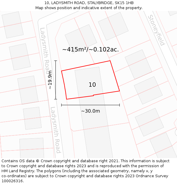 10, LADYSMITH ROAD, STALYBRIDGE, SK15 1HB: Plot and title map