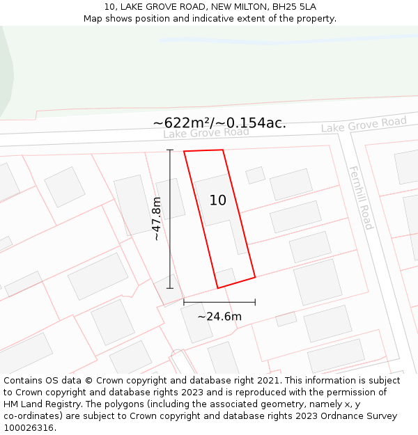 10, LAKE GROVE ROAD, NEW MILTON, BH25 5LA: Plot and title map