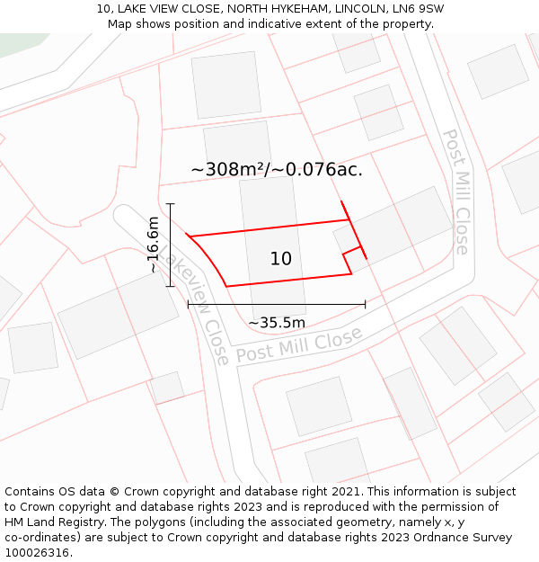 10, LAKE VIEW CLOSE, NORTH HYKEHAM, LINCOLN, LN6 9SW: Plot and title map