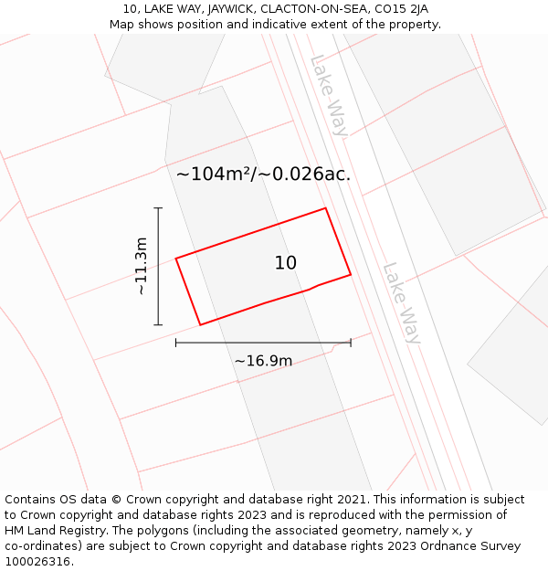 10, LAKE WAY, JAYWICK, CLACTON-ON-SEA, CO15 2JA: Plot and title map