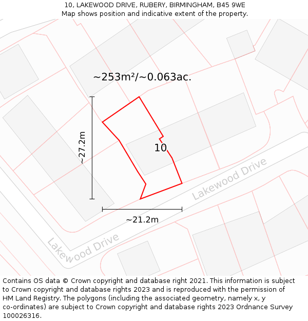 10, LAKEWOOD DRIVE, RUBERY, BIRMINGHAM, B45 9WE: Plot and title map