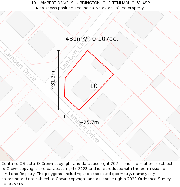 10, LAMBERT DRIVE, SHURDINGTON, CHELTENHAM, GL51 4SP: Plot and title map