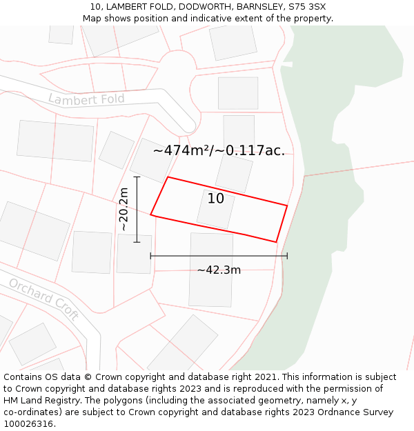 10, LAMBERT FOLD, DODWORTH, BARNSLEY, S75 3SX: Plot and title map