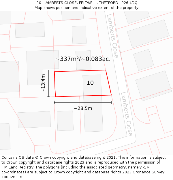 10, LAMBERTS CLOSE, FELTWELL, THETFORD, IP26 4DQ: Plot and title map