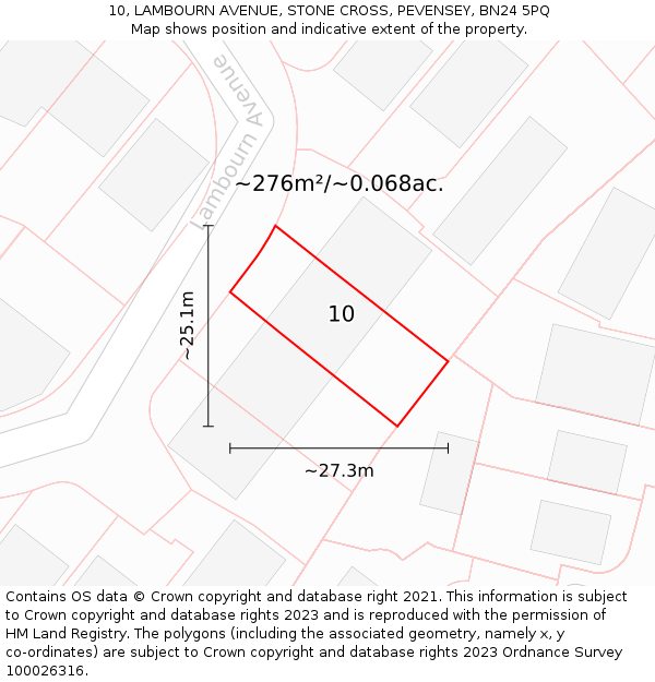 10, LAMBOURN AVENUE, STONE CROSS, PEVENSEY, BN24 5PQ: Plot and title map