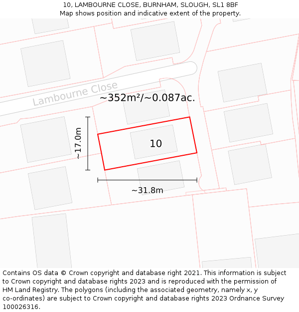 10, LAMBOURNE CLOSE, BURNHAM, SLOUGH, SL1 8BF: Plot and title map