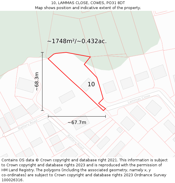 10, LAMMAS CLOSE, COWES, PO31 8DT: Plot and title map