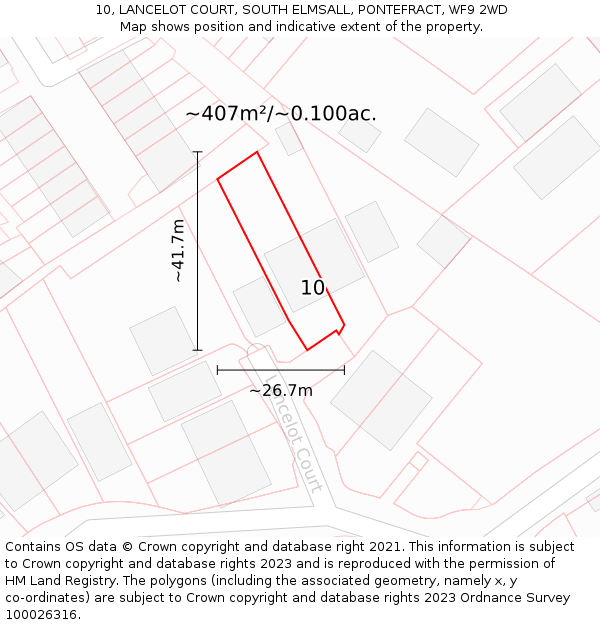 10, LANCELOT COURT, SOUTH ELMSALL, PONTEFRACT, WF9 2WD: Plot and title map