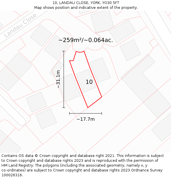 10, LANDAU CLOSE, YORK, YO30 5FT: Plot and title map