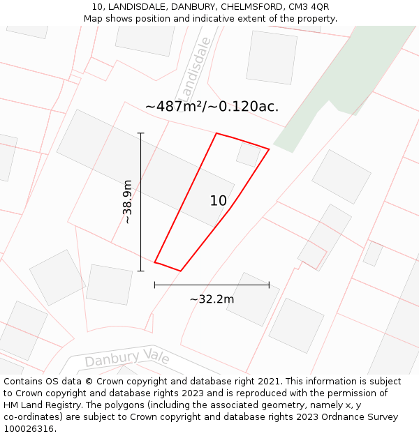 10, LANDISDALE, DANBURY, CHELMSFORD, CM3 4QR: Plot and title map