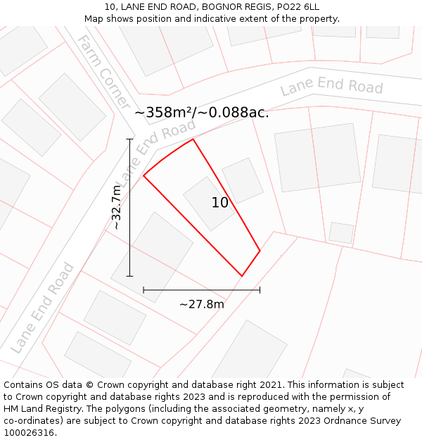 10, LANE END ROAD, BOGNOR REGIS, PO22 6LL: Plot and title map