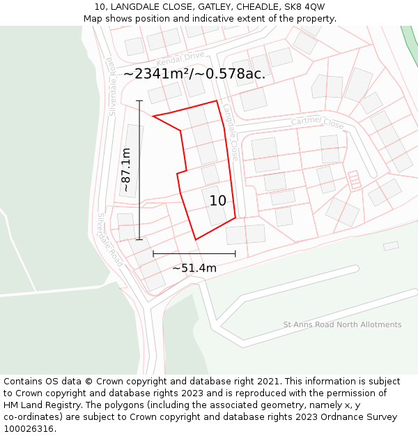 10, LANGDALE CLOSE, GATLEY, CHEADLE, SK8 4QW: Plot and title map